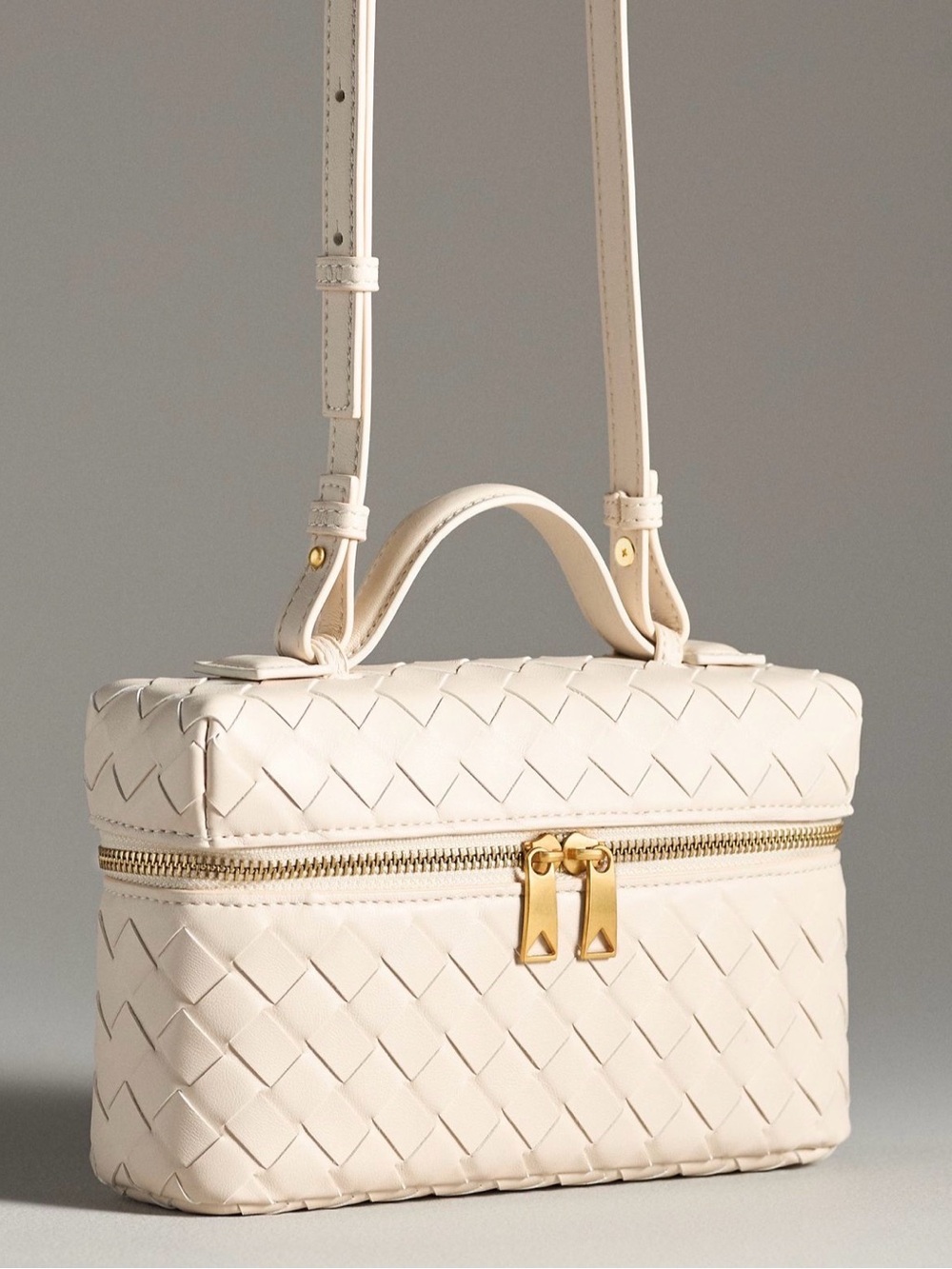 Anthropology Cream Woven Crossbody Vanity Bag